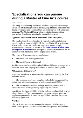 Specializations you can pursue during a Master of Fine Arts course