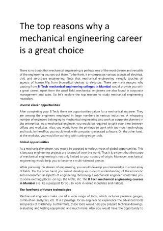 The top reasons why a mechanical engineering career is a great choice