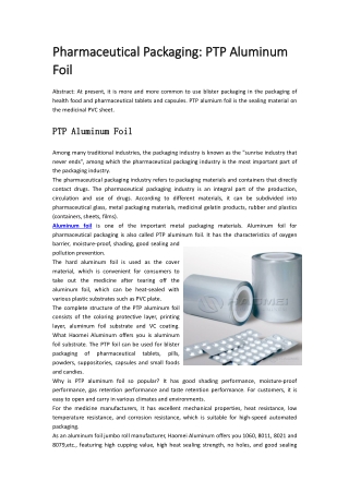 Pharmaceutical Packaging: PTP Aluminum Foil