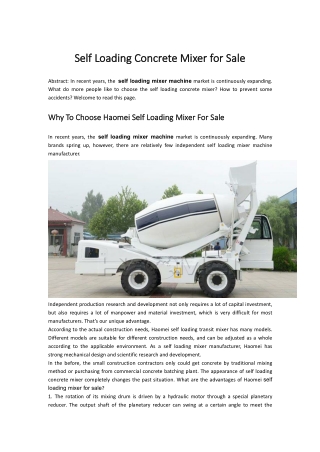 Self Loading Concrete Mixer for Sale