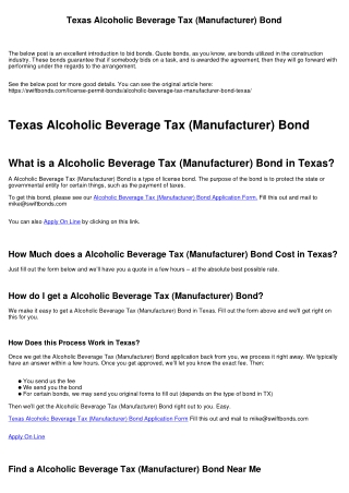 Texas Alcoholic Beverage Tax (Manufacturer) Bond