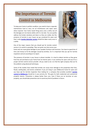 The Importance of Termite Control in Melbourne