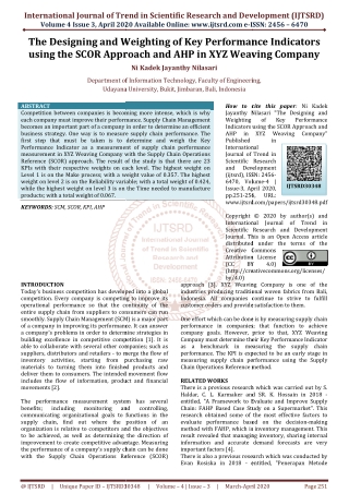 The Designing and Weighting of Key Performance Indicators using the SCOR Approach and AHP in XYZ Weaving Company