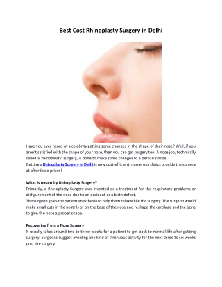 Best Cost Rhinoplasty Surgery in Delhi