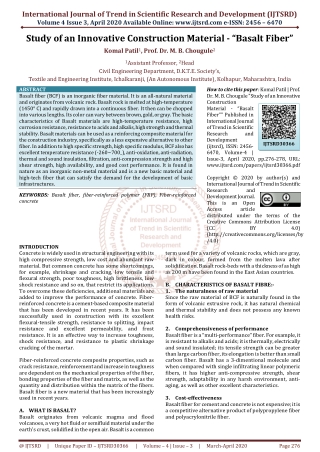 Study of an Innovative Construction Material - “Basalt Fiber”