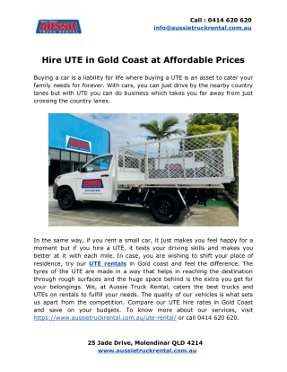 Hire UTE in Gold Coast at Affordable Prices