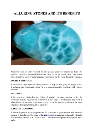 Alluring Stones and Its Benefits