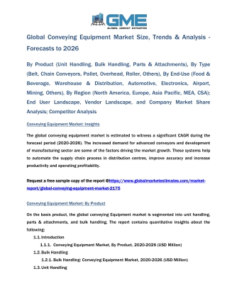 Global Conveying Equipment Market Size, Trends & Analysis - Forecasts to 2026