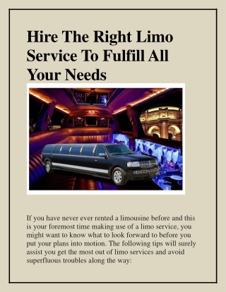 Hire The Right Limo Service To Fulfill All Your Needs