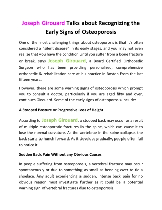 Joseph Girouard Talks about Recognizing the Early Signs of Osteoporosis