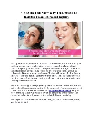 4 Reasons That Show Why The Demand Of Invisible Braces Increased Rapidly
