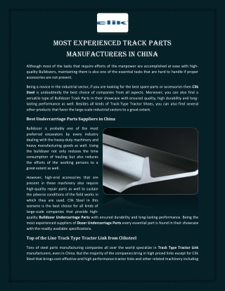Most Experienced Track Parts Manufacturers in China