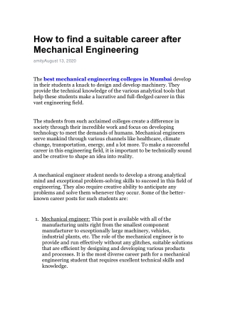 How to find a suitable career after Mechanical Engineering