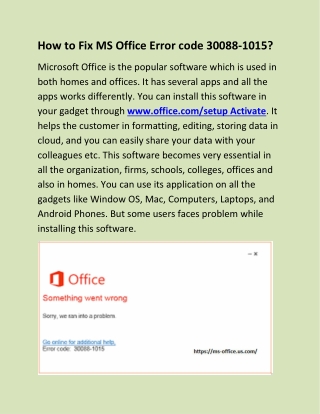 How to Fix MS Office Error code 30088-1015?