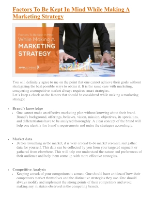 Factors To Be Kept In Mind While Making A Marketing Strategy