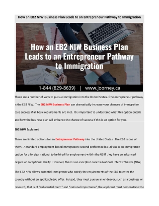 How an EB2 NIW Business Plan Leads to an Entrepreneur Pathway to Immigration