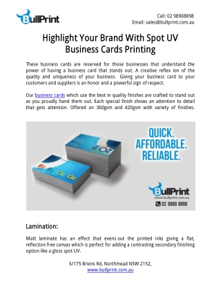 Highlight Your Brand With Spot UV Business Cards Printing