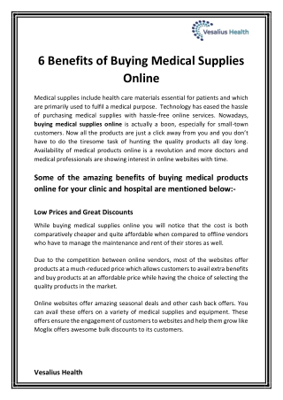 6 Benefits of Buying Medical Supplies Online