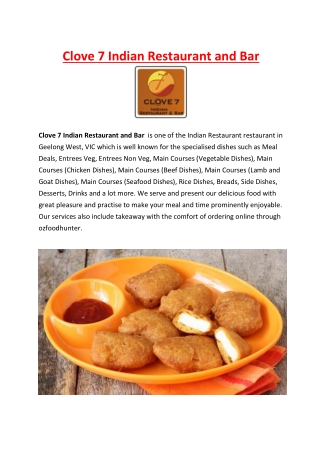 Clove 7 Indian Restaurant and Bar Geelong West Takeaway Menu, VIC - 5% OFF