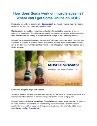 How does Soma work on muscle spasms? Where can I get Soma Online on COD?