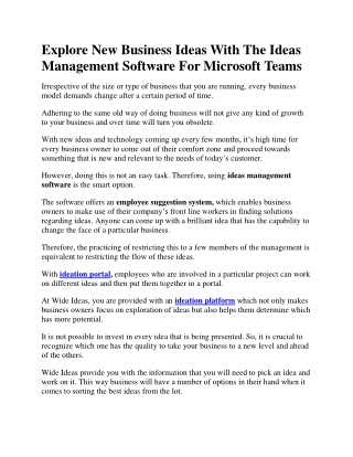 Explore New Business Ideas With The Ideas Management Software For Microsoft Teams
