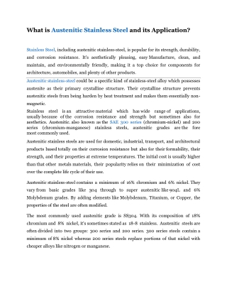 What is Austenitic Stainless Steel and its Application?