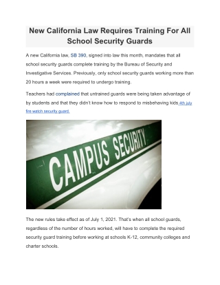 New California Law Requires Training For All School Security Guards