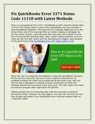 Fix QuickBooks Error 3371 Status Code 11118 with Latest Methods