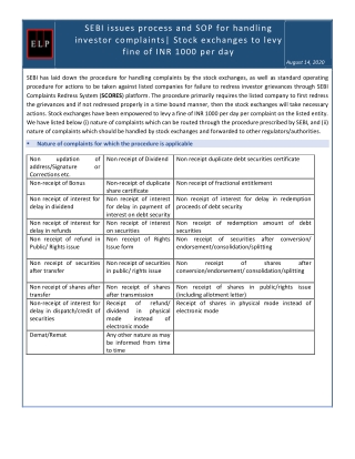 SEBI issues process and SOP for handling investor complaints by ELP LAW Firm