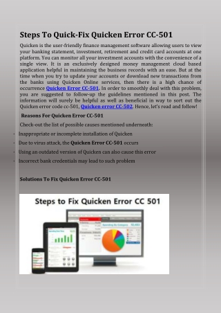 Steps To Quick-Fix Quicken Error CC-501