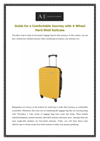 Guide for a Comfortable Journey with 4-Wheel Hard Shell Suitcase