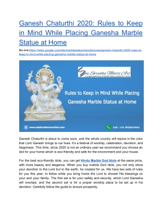 Ganesh Chaturthi 2020: Rules to Keep in Mind While Placing Ganesha Marble Statue at Home