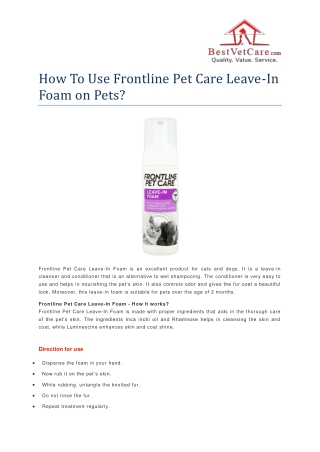 How To Use Frontline Pet Care Leave-In Foam on Pets- BestVetCare