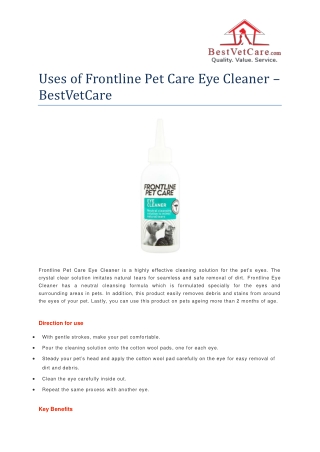 Uses of Frontline Pet Care Eye Cleaner - BestVetCare