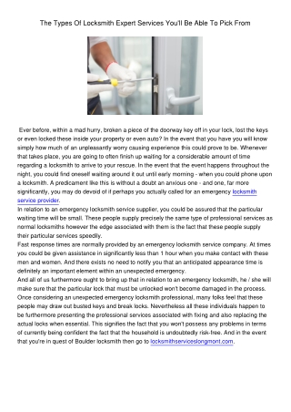 The Types Of Locksmith Expert Services Youll Be Able To Pick From