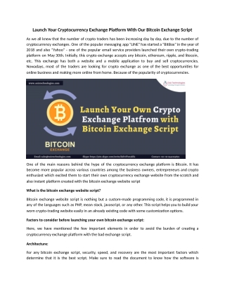 Launch Your Crypto Exchange Platform With Our Bitcoin Exchange Script