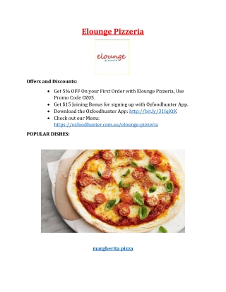 5% Off - Elounge Pizzeria Abbotsford Menu, VIC