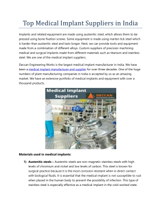 Top Medical Implant Suppliers in India