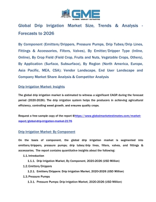 Global Drip Irrigation Market Size, Trends and Analysis - Forecasts 2026