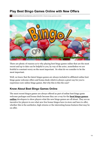 Play Best Bingo Games Online with New Offers