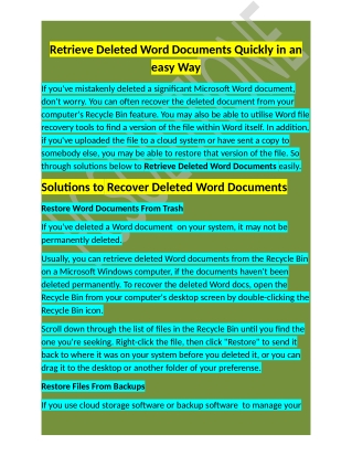 Call 1-888-295-0245 How To Retrieve Deleted Word Documents easily