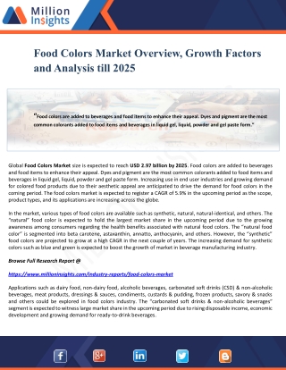 Food Colors Market Overview, Growth Factors and Analysis till 2025