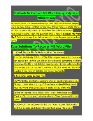 Dial 1-888-295-0245  How To Recover MS Word File Quickly