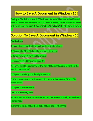 Call 1-888-295-0245 How To Save A Document in Windows 10