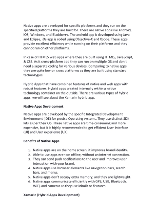 What are the benefits of Native and Hybrid mobile apps?