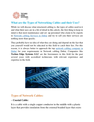 What are the Types Of Networking Cables and their Uses?