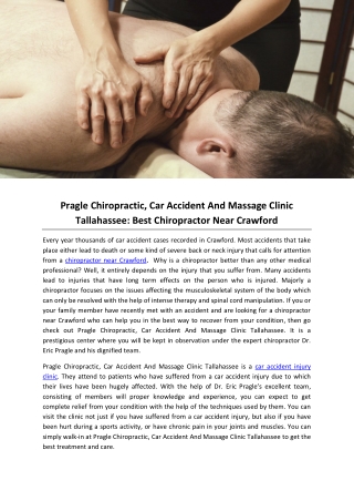 Pragle Chiropractic, Car Accident And Massage Clinic Tallahassee: Best Chiropractor Near Crawford