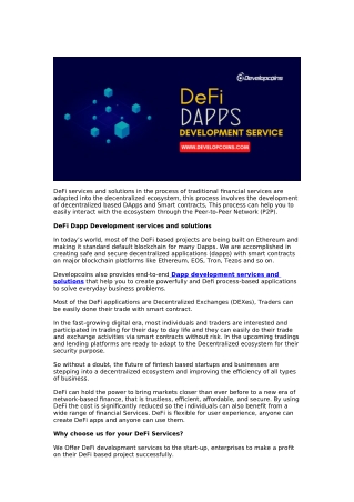 DeFi Dapp Development services and solutions: