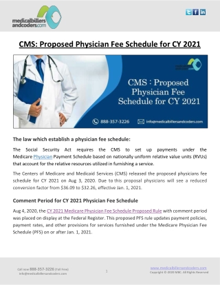 CMS: Proposed Physician Fee Schedule for CY 2021