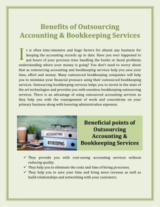 Benefits of Outsourcing Accounting & Bookkeeping Services